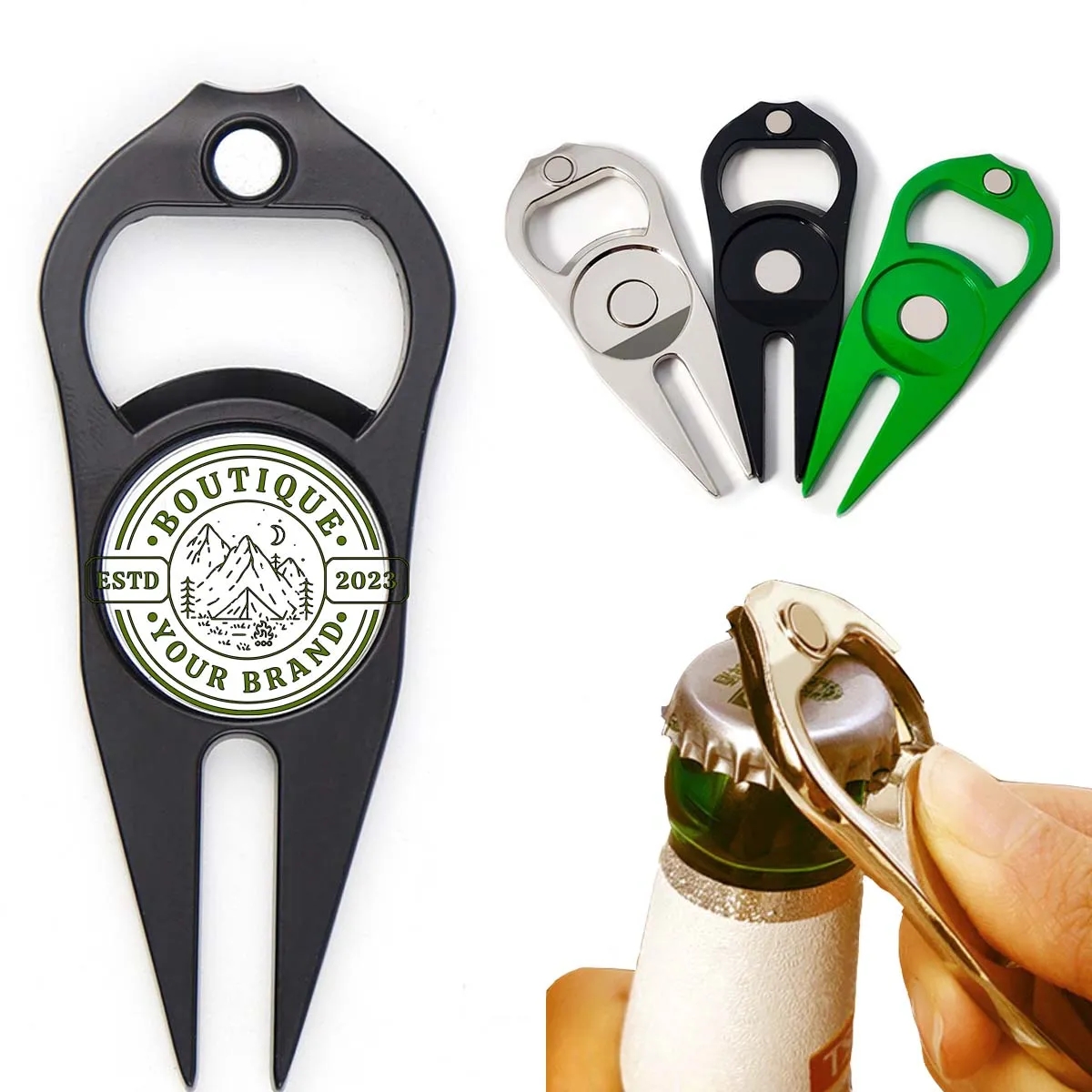 Multi Use Bottle Opener Green Fork Zinc Alloy Ball Marker 2