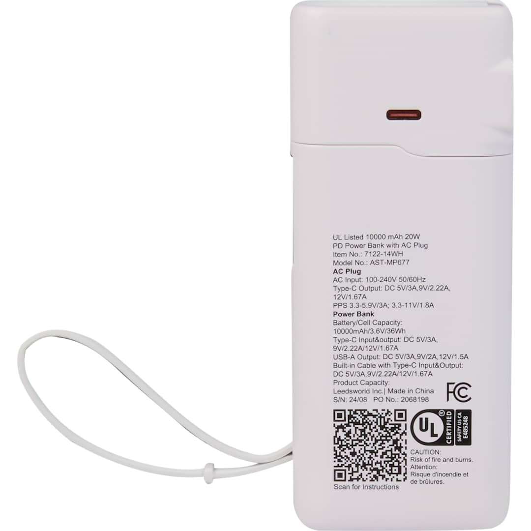 UL Listed 10,000 mAh 20W PD Power Bank with AC Plu 86