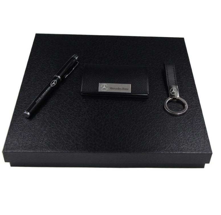 Wooden Gift box set key ring PU leather card holder 4