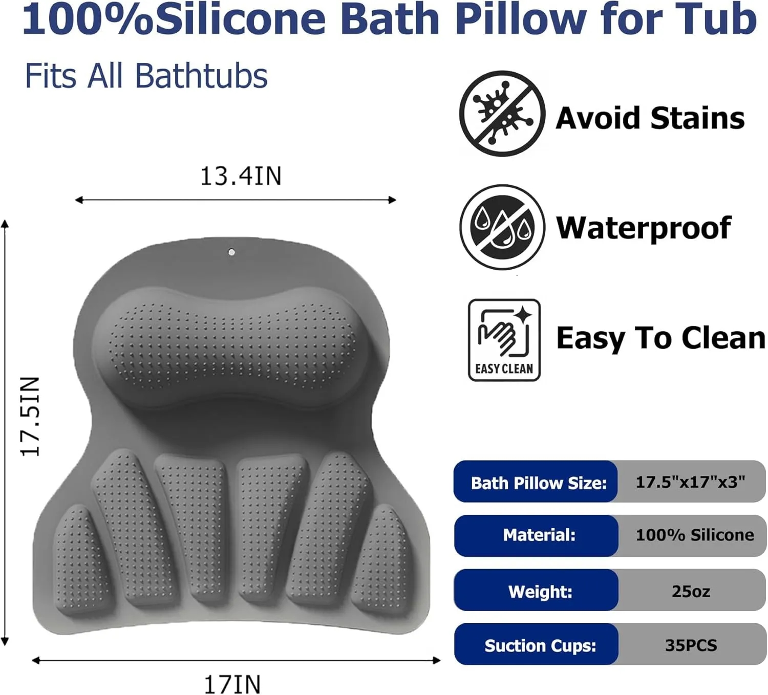 Bathtub Silicone Suction Cup Pillow 4