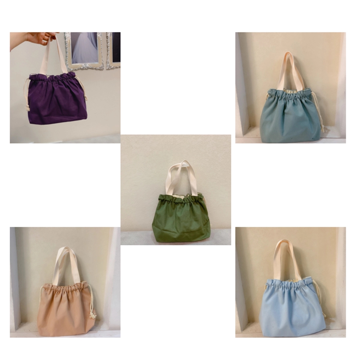 Lunch Bag Canvas Drawstring Picnic Tote Pouch 4