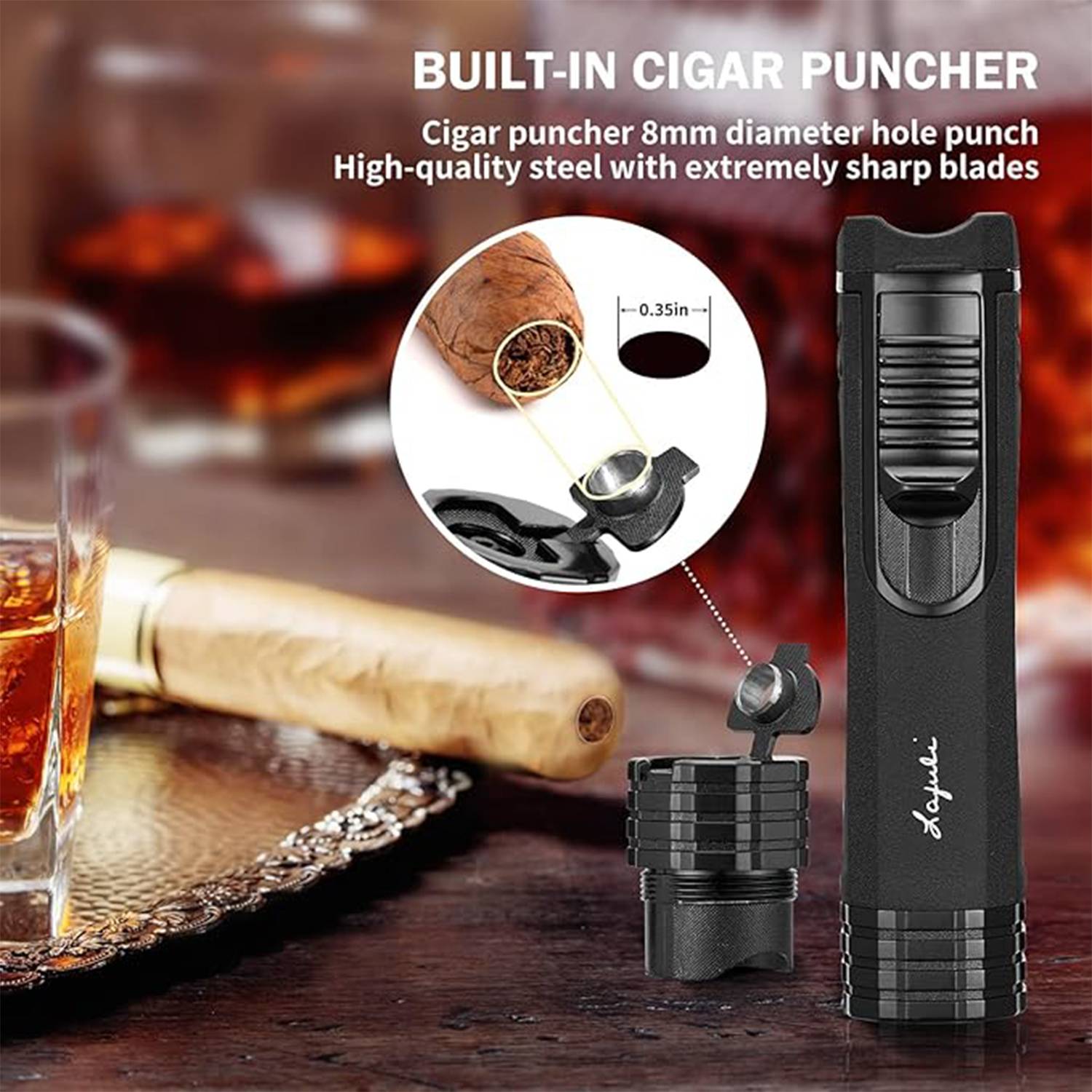 Triple Jet Flame Cigar Lighter with Punch Draw Enhancer 8