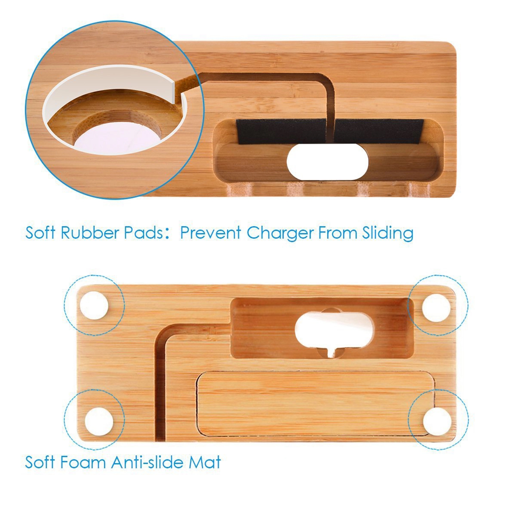 Bamboo Charging Station Desk Organization for Phones Watch 3