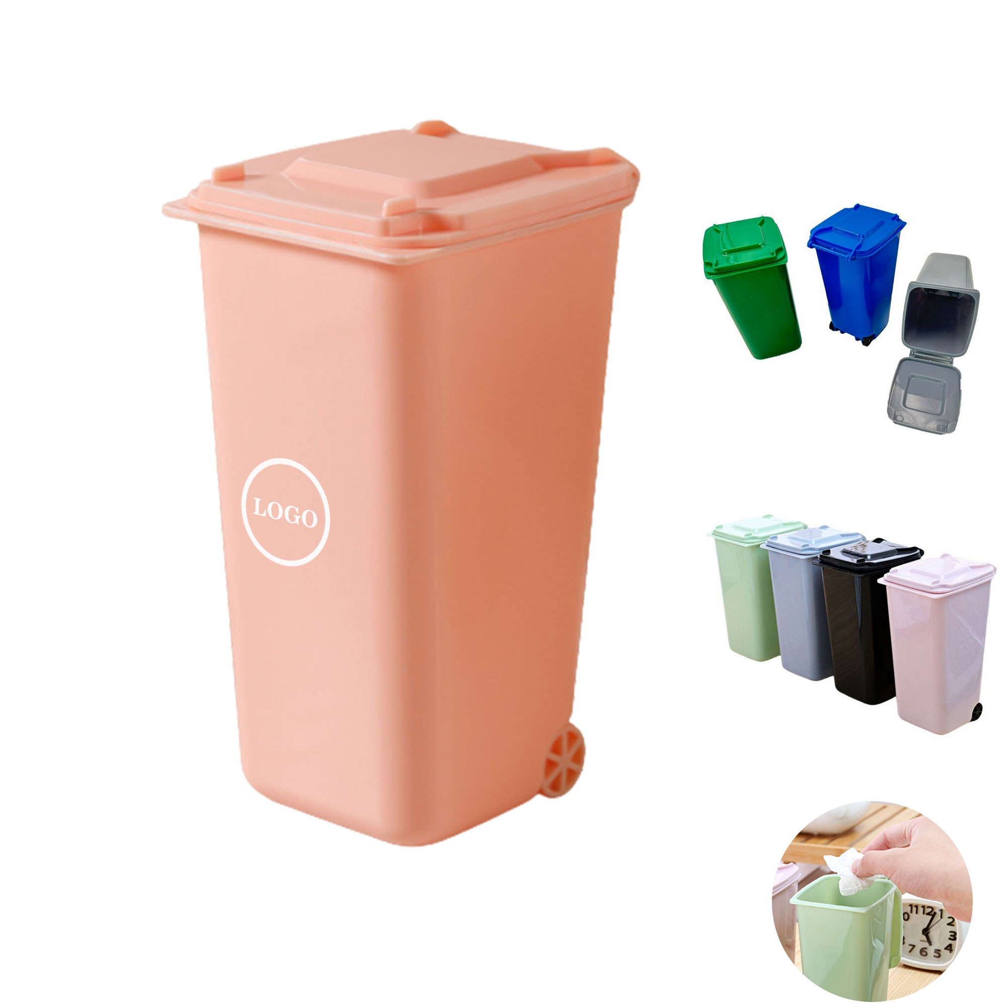 Customizable Mini Desktop Trash Can with Wheels 2