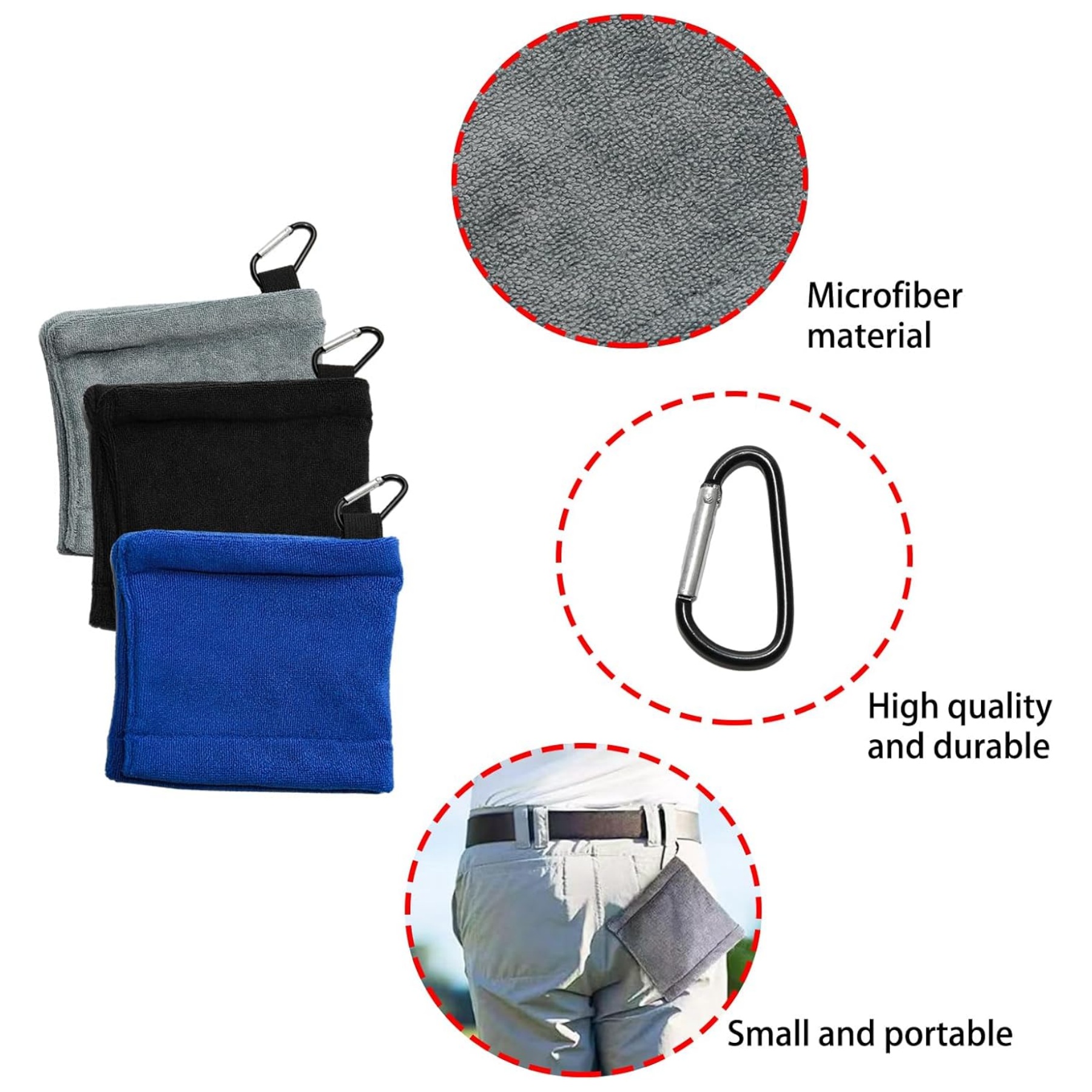 Golf Ball Pocket Cleaning Towel With Carabiner 5