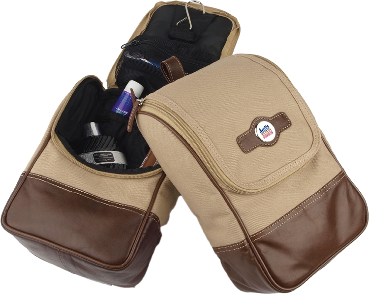 Leather & Canvas Hanging Valet Toiletry Bag 2