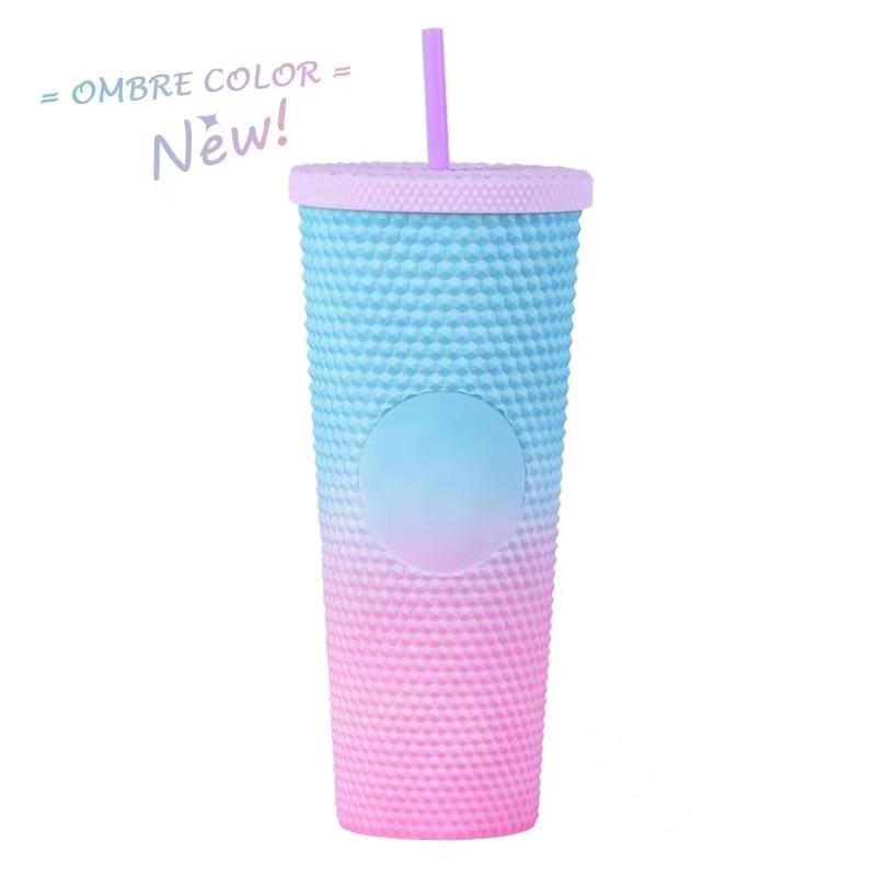 Double Plastic Straw Cup large capacity creative 710ml Durian Cup tie hand cup portable diamond cup 9