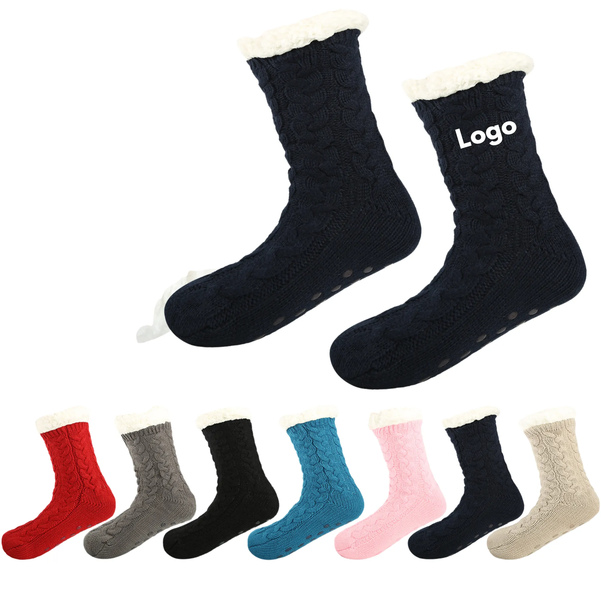MOQ 50 Pairs Cozy Cable Knit Slipper Socks 2
