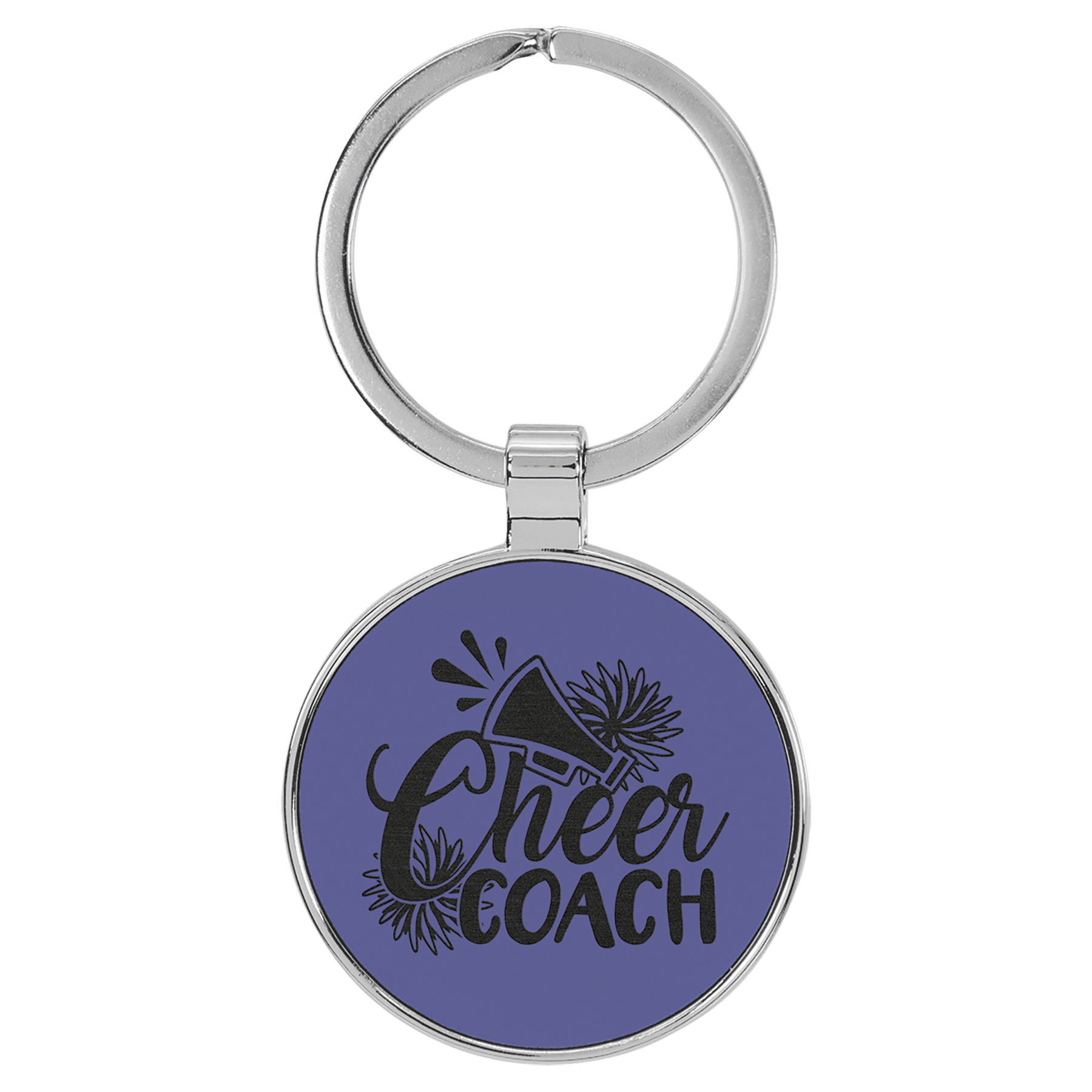 1 1/2" Leatherette/Metal Purple Round Keychain 1