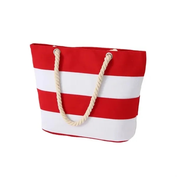 Striped Canvas Beach Tote with Large Bag and Rope Handles 8