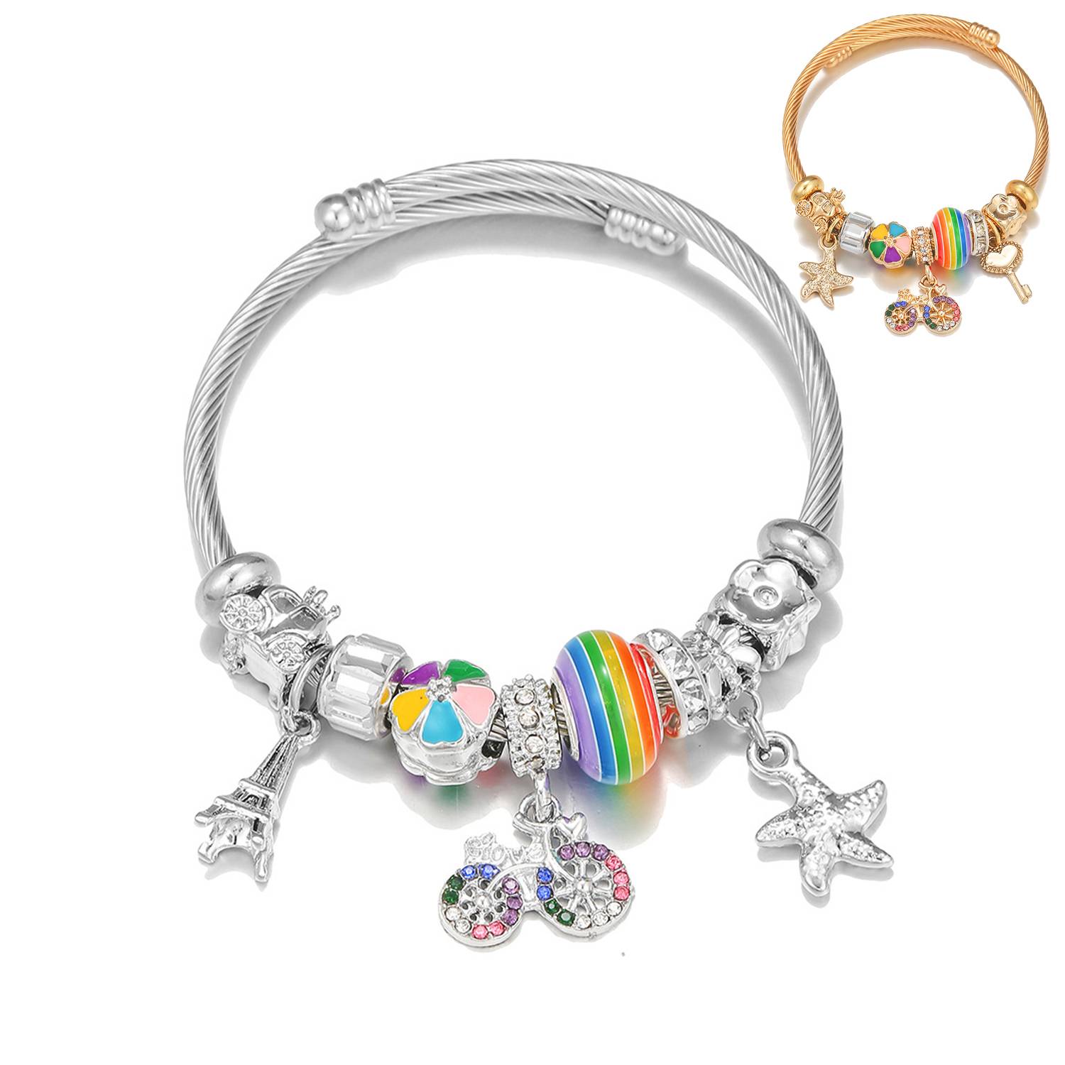 Stainless Steel Colorful bicycle pendant bracelet 3