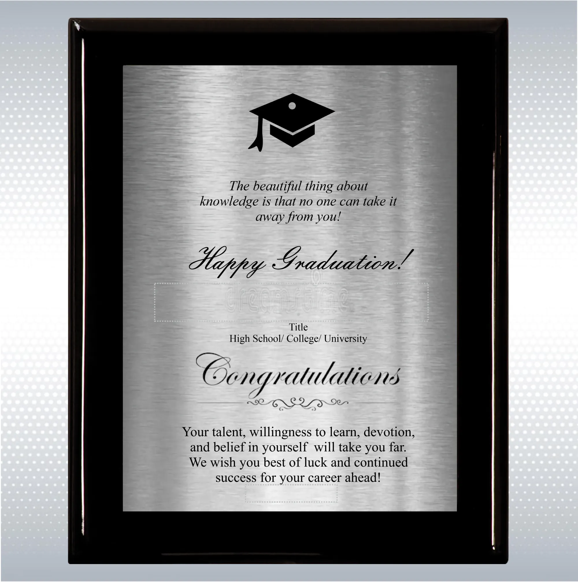 Black Piano Finish Wood Plaque Graduation Gift 22