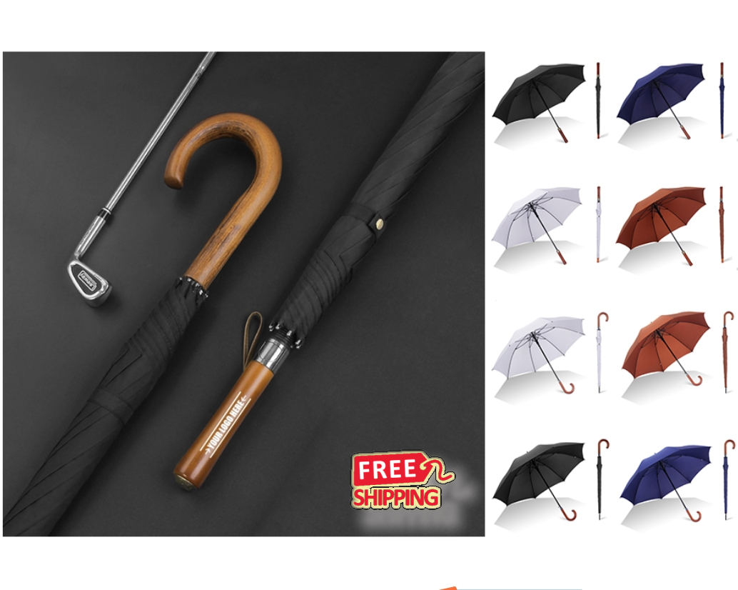 Custom Logo Golf Umbrellas Bulk with Wooden Handle for Promotional Gifts 2