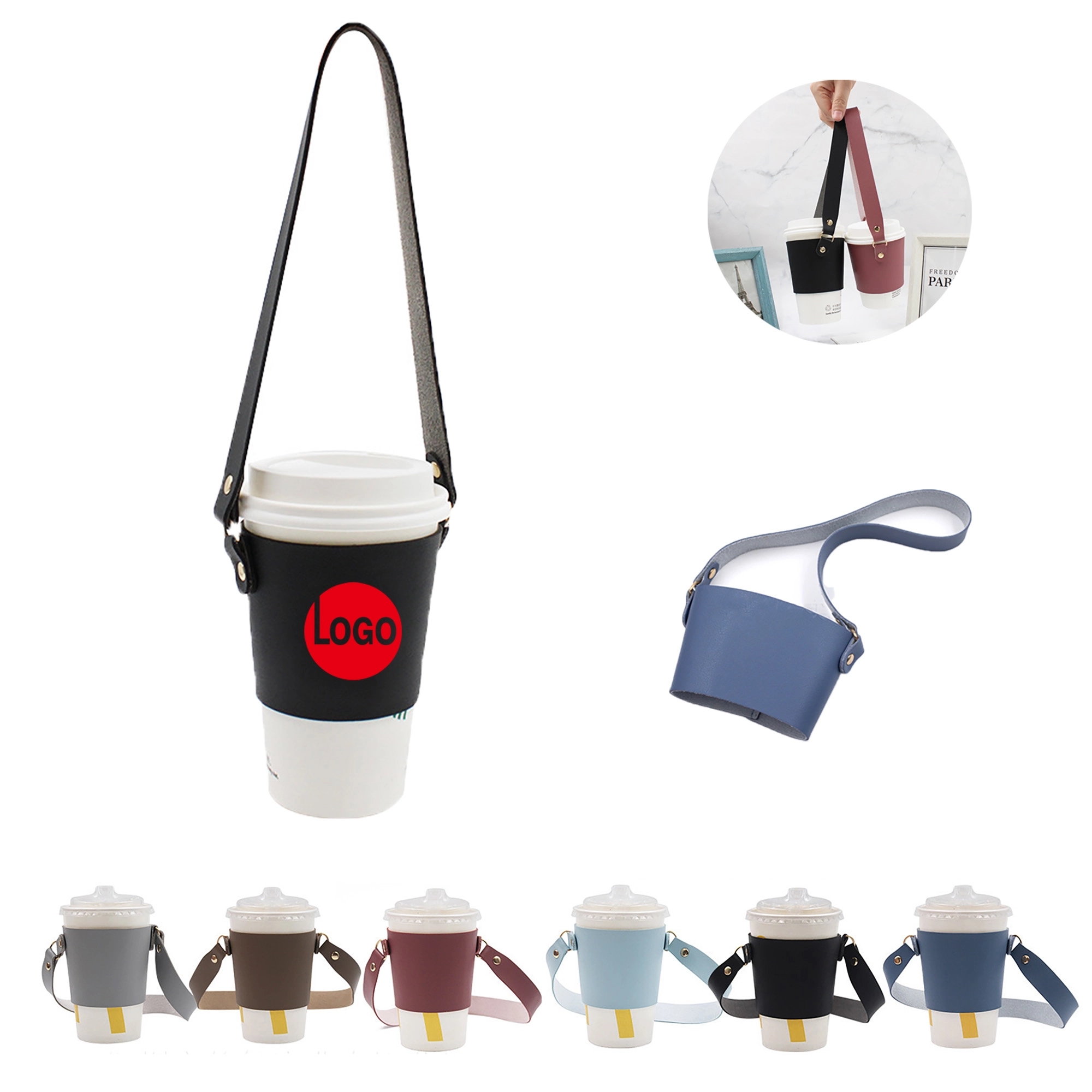 PU Leather Drink Holder With Handle Tie 3