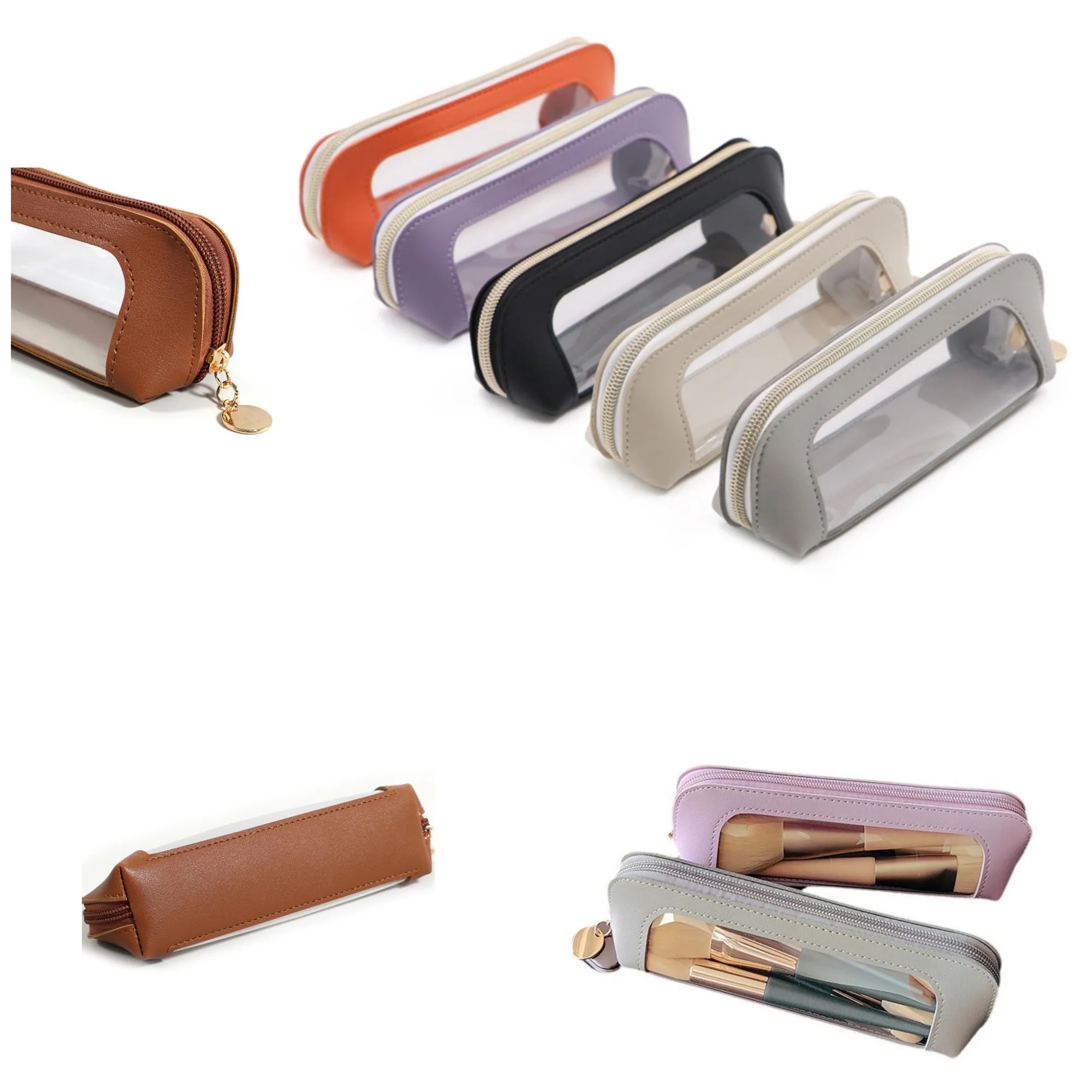 Pencil Case Cosmetic Pouch PU Leather Transparent Pen Bag 5