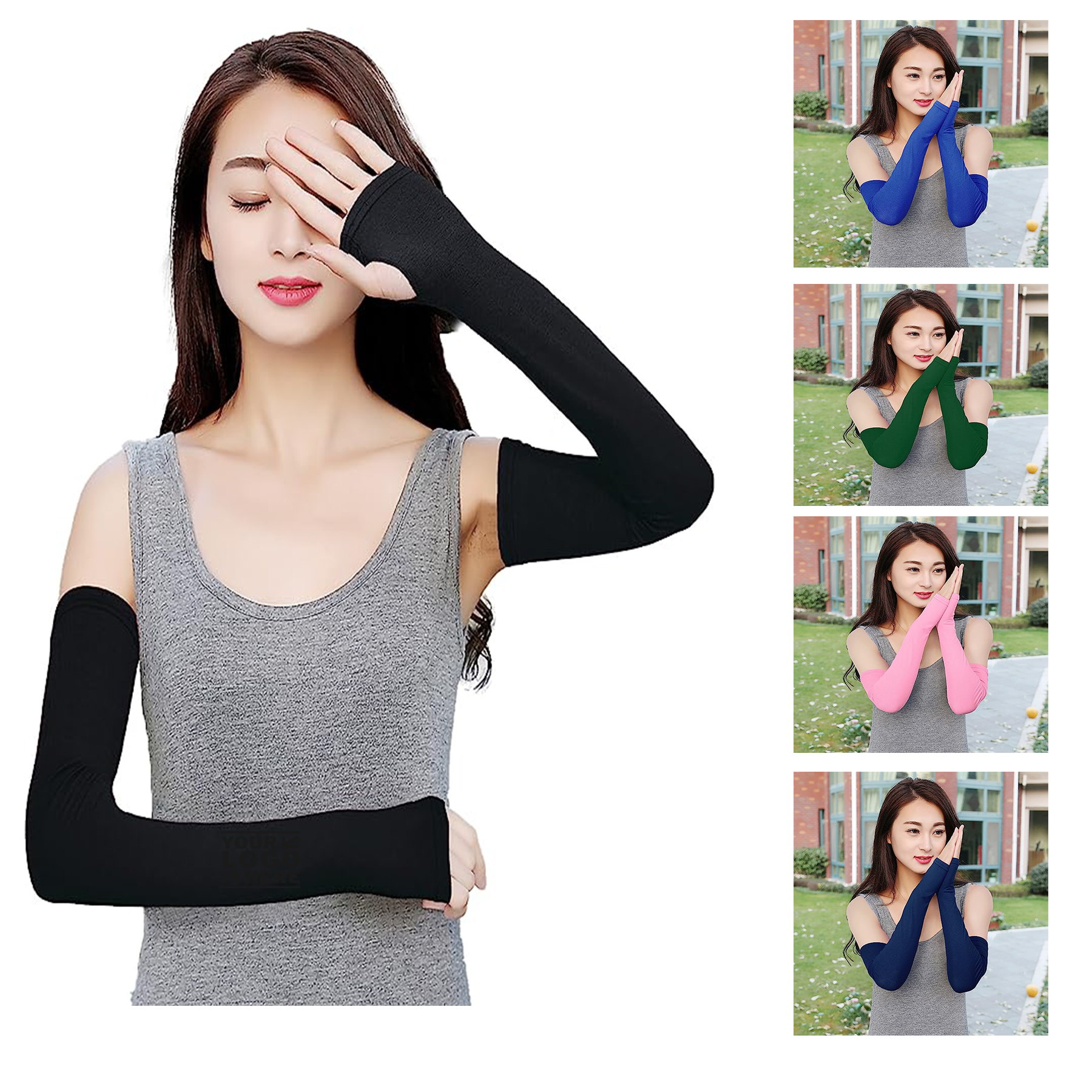 Women Outdoor Sun Block Soft Long Arm Sleeves Fingerless Gloves 1