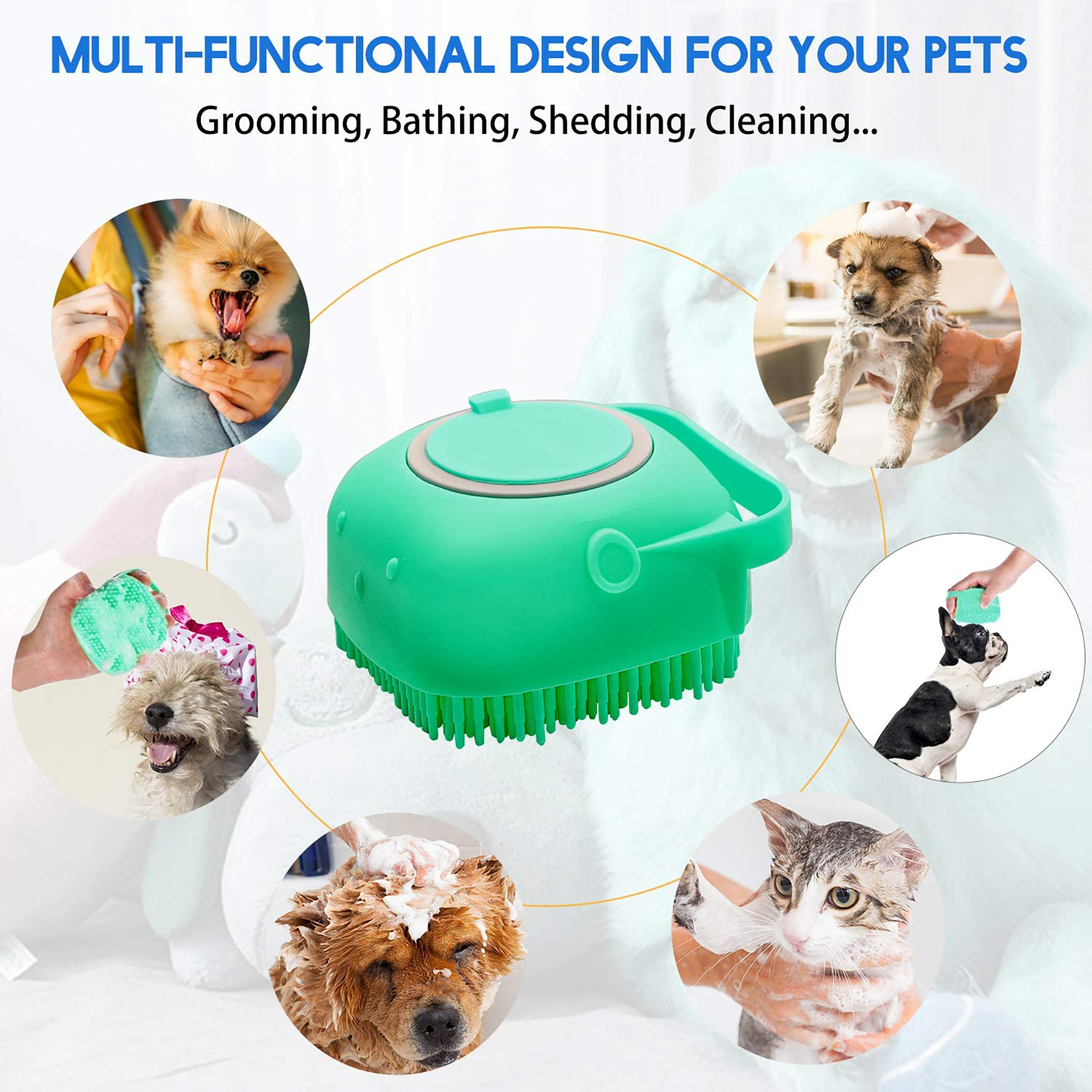 Pet Bath Silicone Massage Brush with Shampoo Box 6