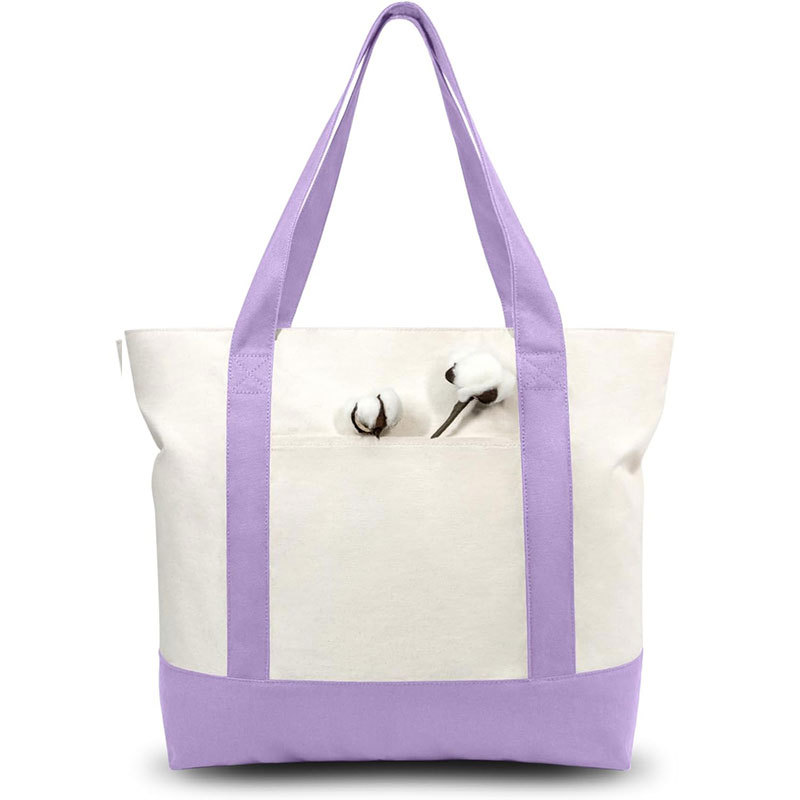 12 oz Cotton Canvas Zipper Boat Tote Bag W/ Front Pocket 16