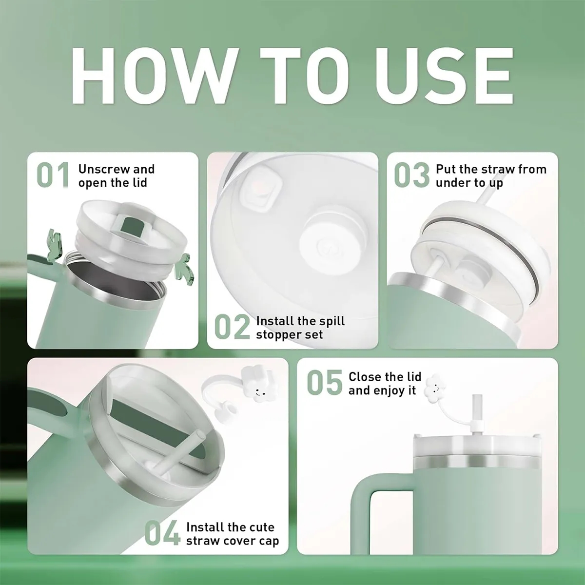 40oz Stainless Steel Insulated Travel Mug Straw Cup with Lid 2