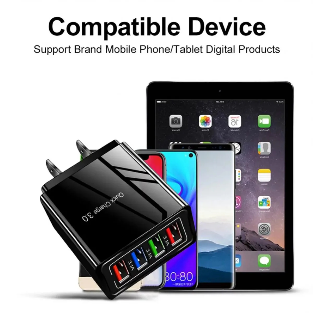 Portable 4 Port Fast Charge QC 3.0 US Plug USB Wall Charger 3