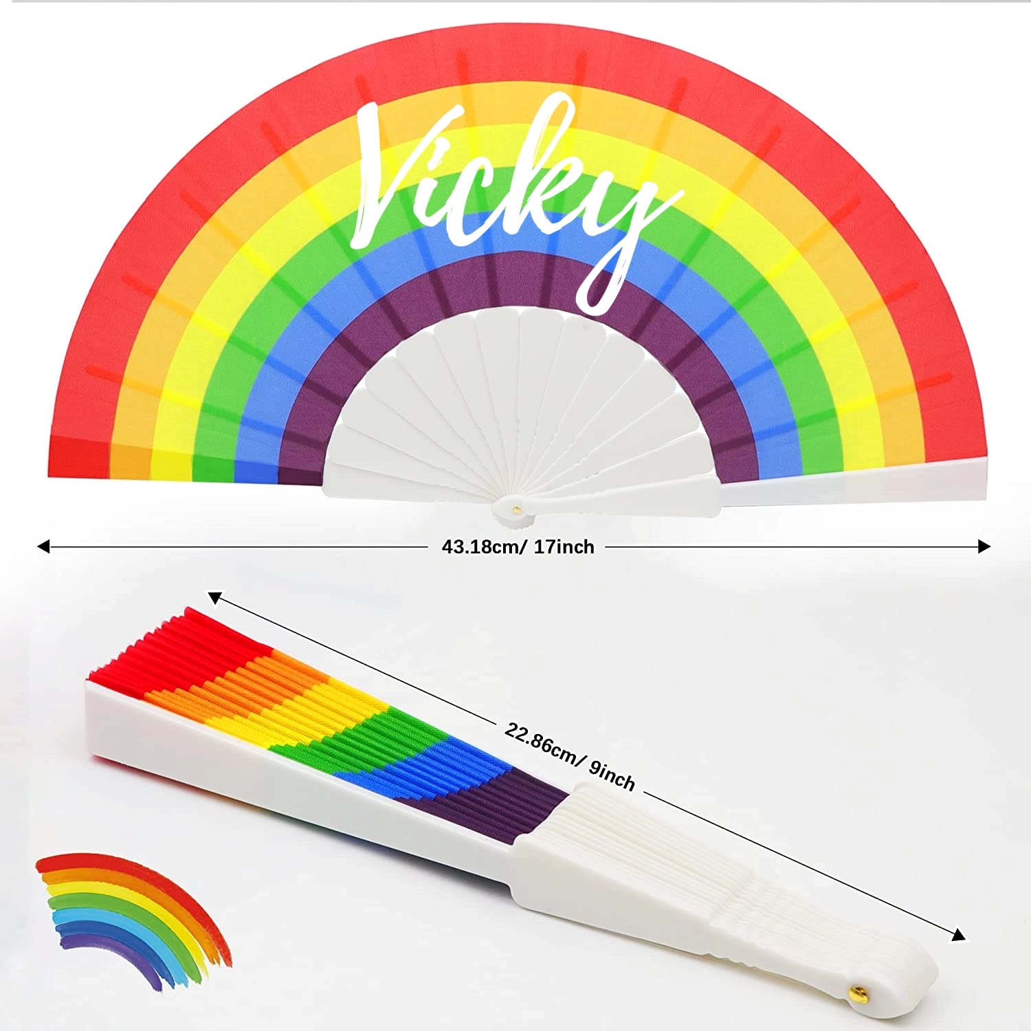 Rainbow Rave Folding Pride Plastic Fan 13