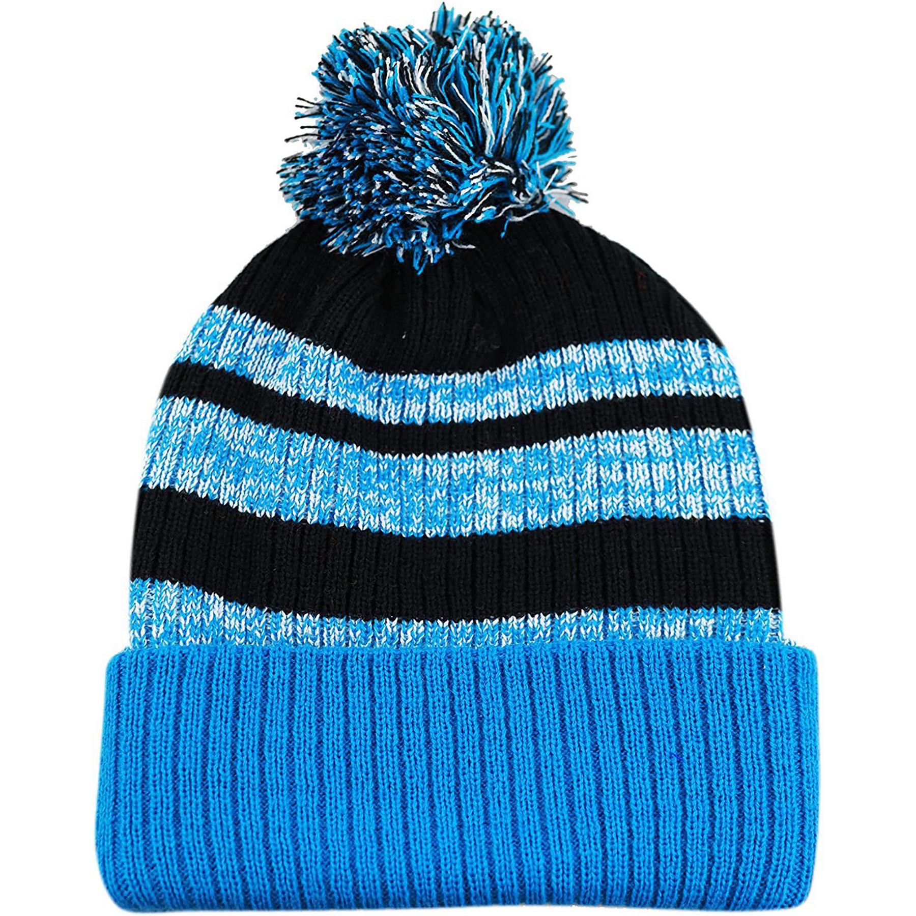 Winter Beanie Soft Cuff Pom Pom Stripe Knit hat 5