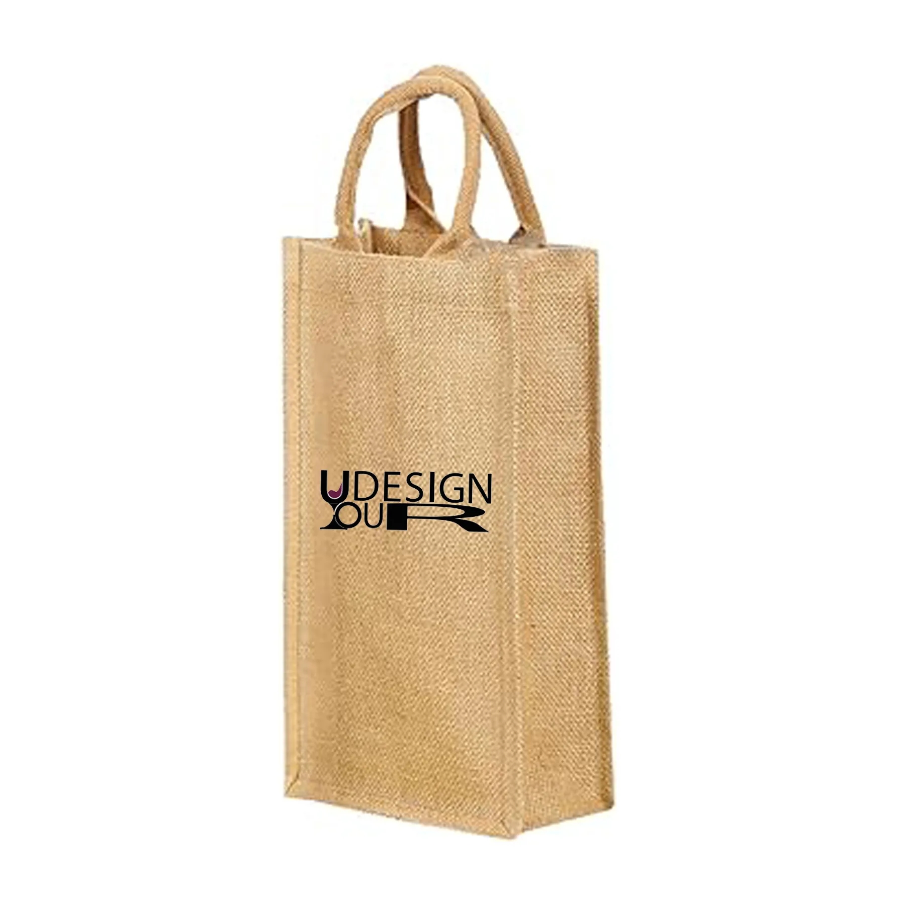 Jute Burlap 2 Bottle Wine Tote Bag 1