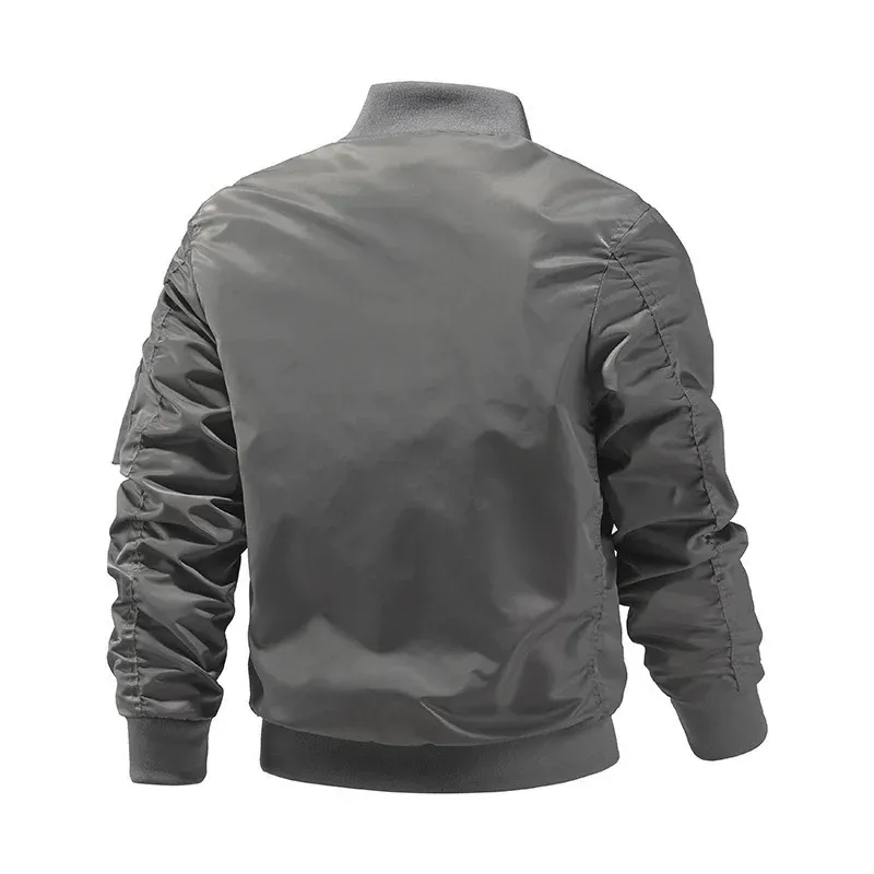 Men's Satin Jacket Black Zip-up Rib Collar Winter Style 6