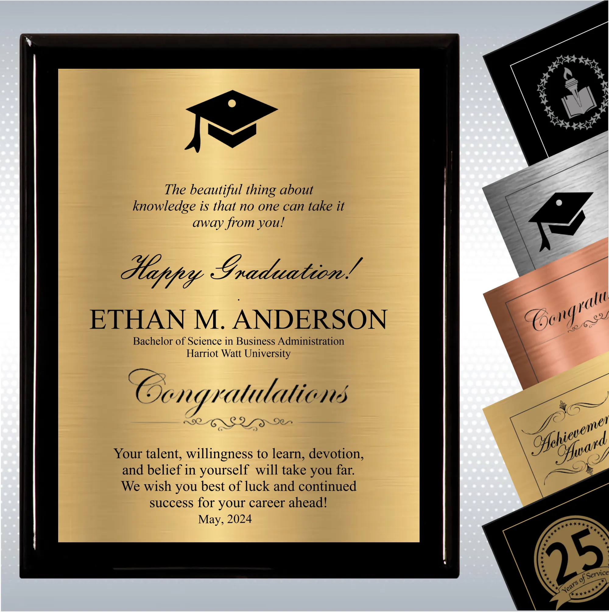 Black Piano Finish Wood Plaque Graduation Gift 18