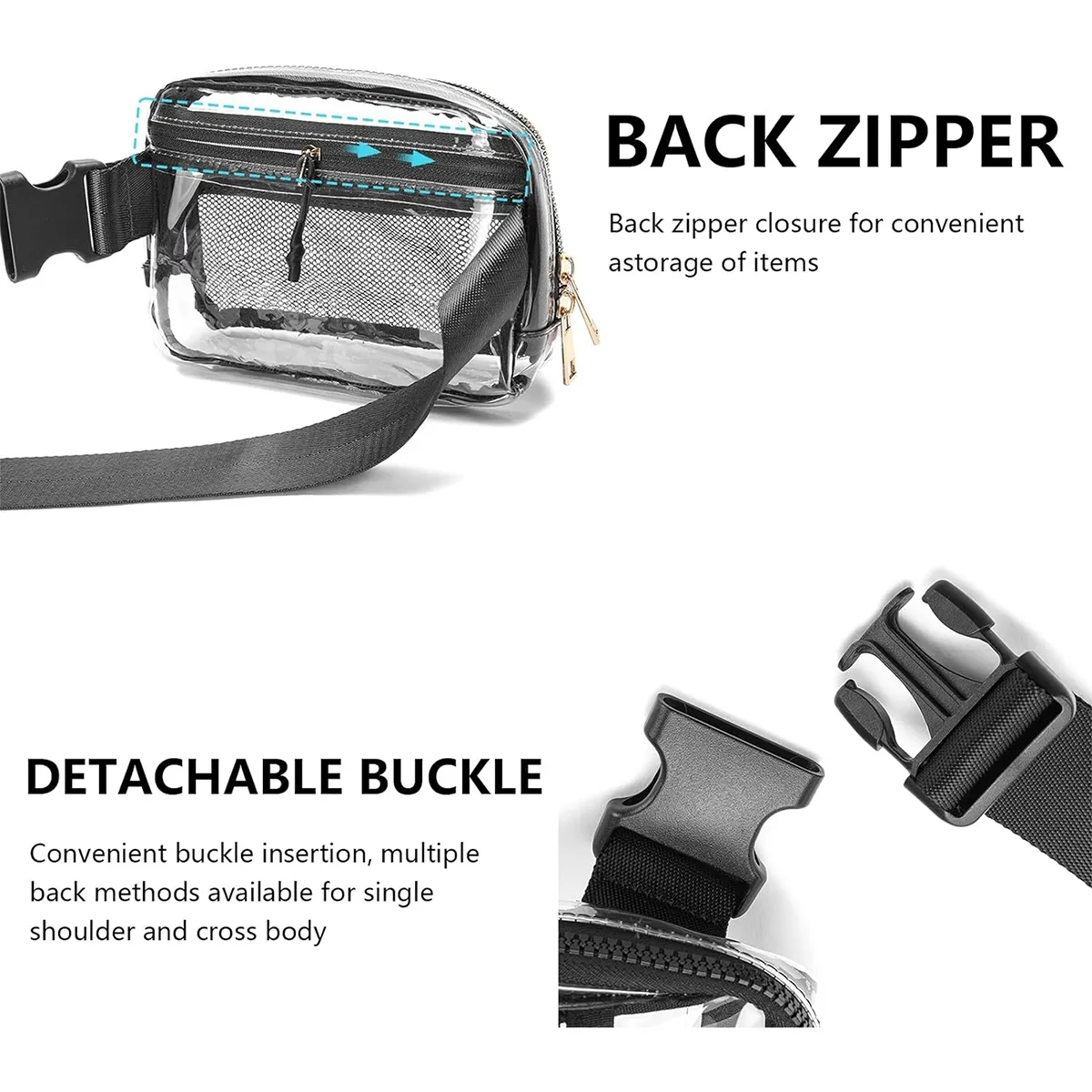 Stadium Approved Unisex Clear Fanny Pack Crossbody Bags 4