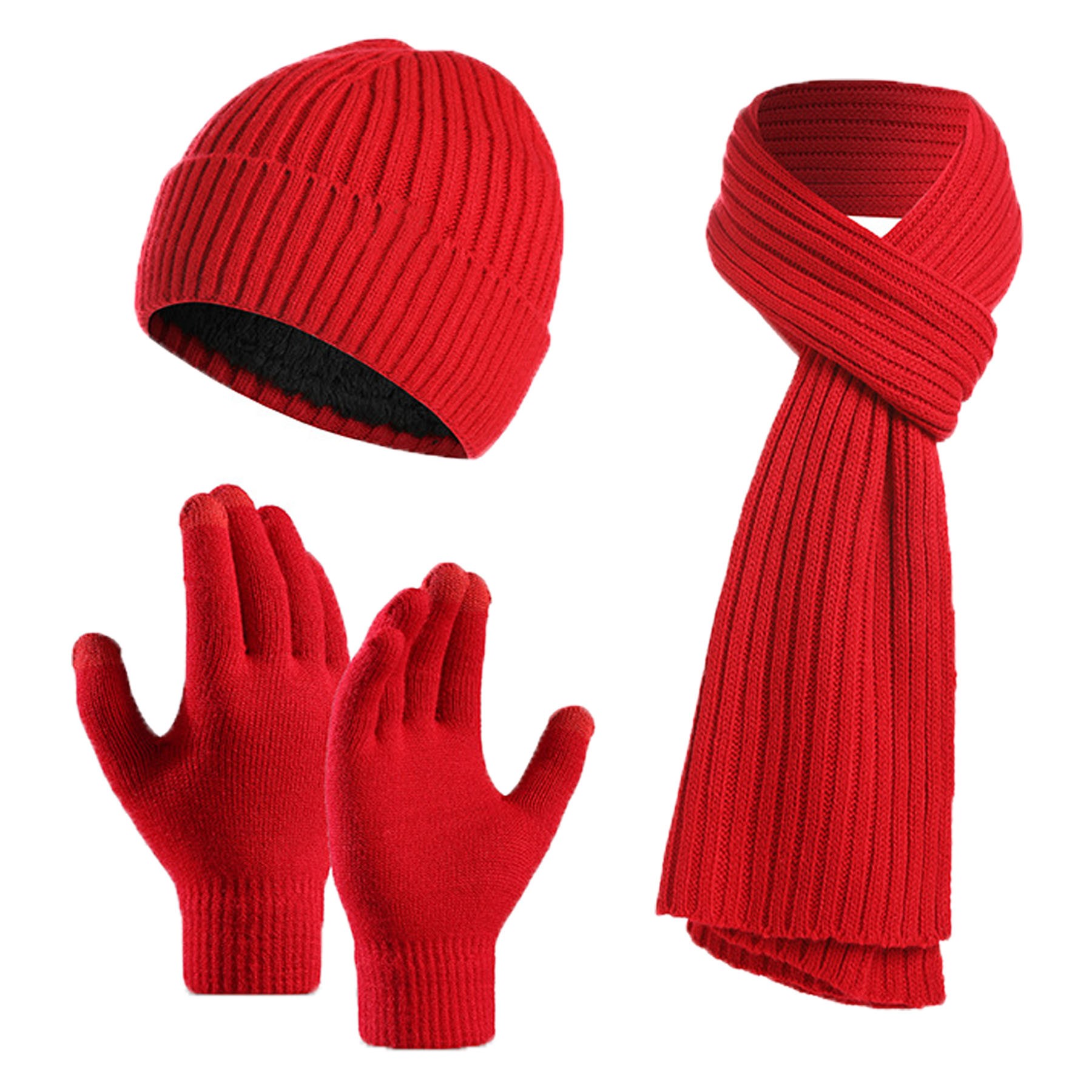 Knit Scarve Glove Hat Set 4