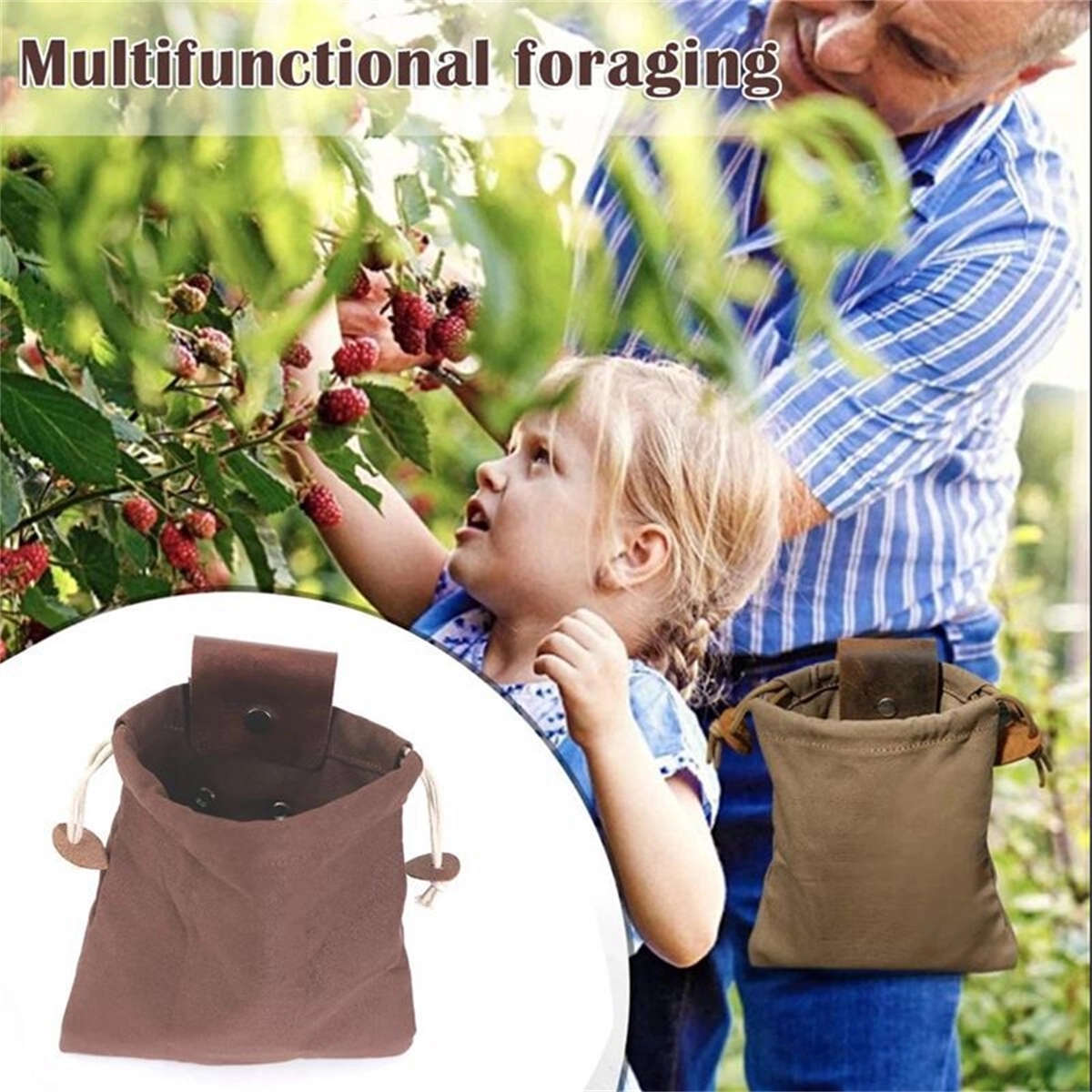 Canvas Fruit Picking Bag Leather Waxed Canvas Pouch 5