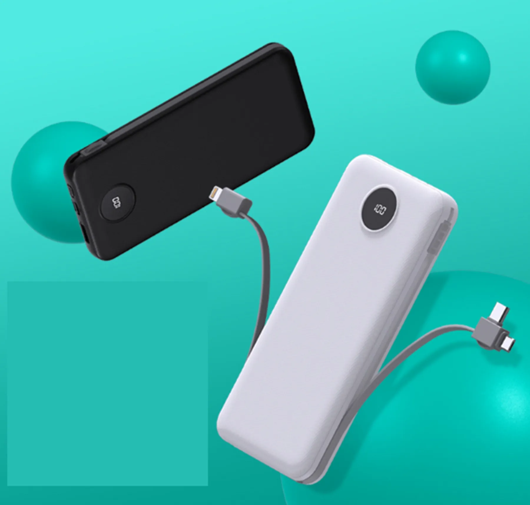 10000 mAh Digital Display Power Bank with Plug-in and Cable 6