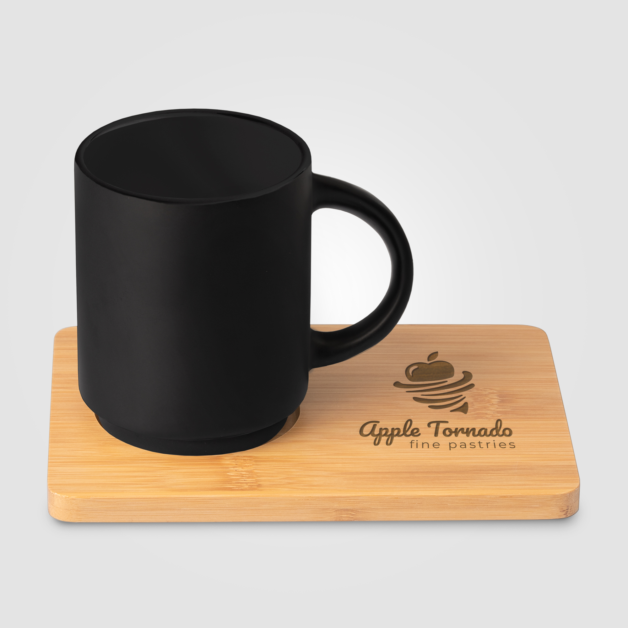 Café Duo - 11 oz. Ceramic Mug & Bamboo Board Set 4