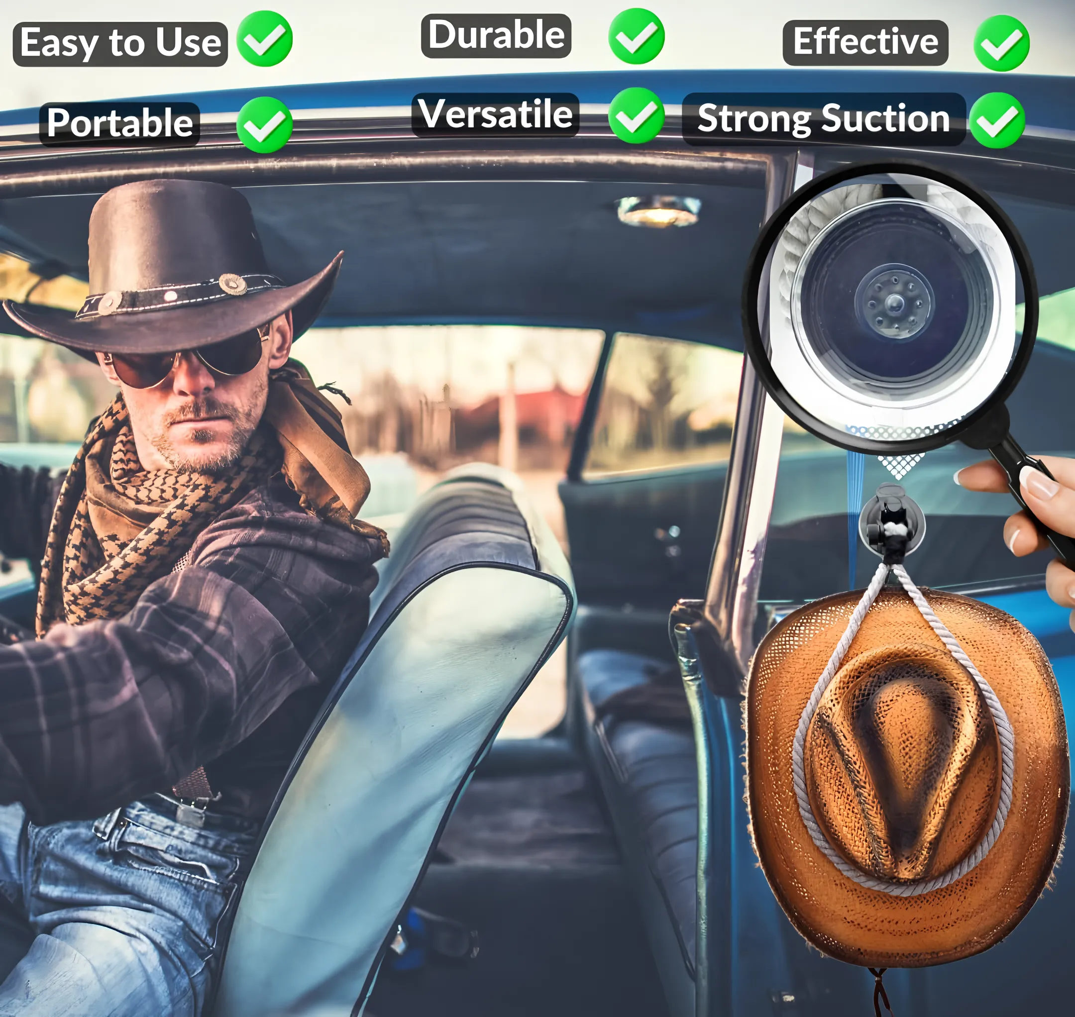 ABS Cowboy Hat Holder with Suction Cup Mount 5