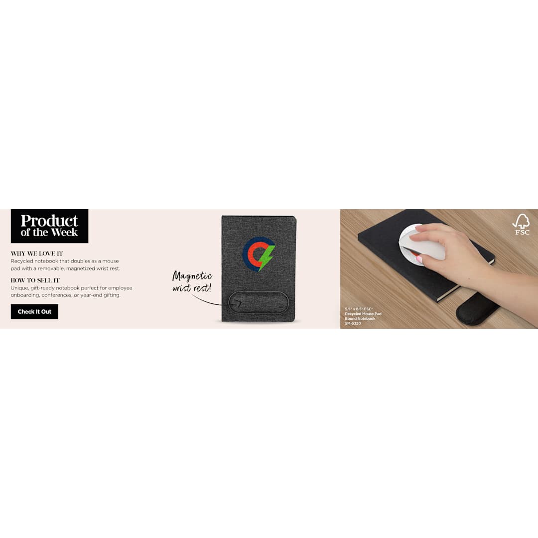 5.5" x 8.5" FSC® Recycled Mouse Pad Bound Notebook 76