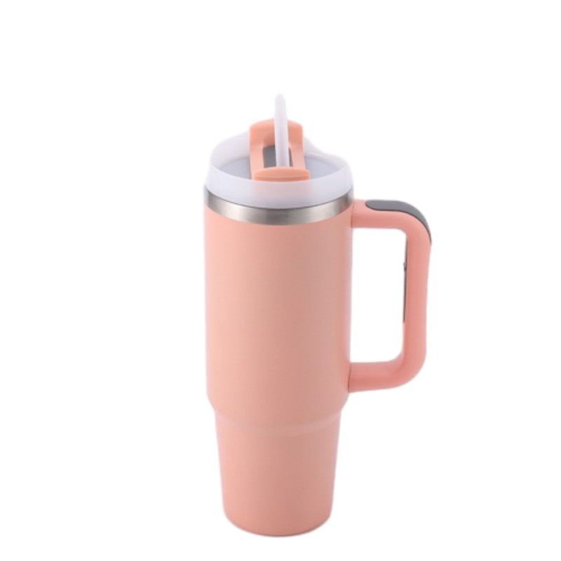 30 oz Vacuum Stainless Steel Tumbler W/ Handle & Straw 5