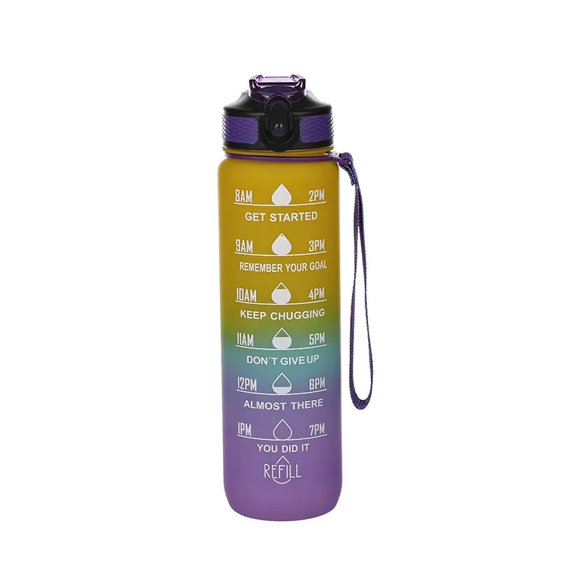 32 oz Gradient Color Water Bottle With Time Marker Straw Lid 5