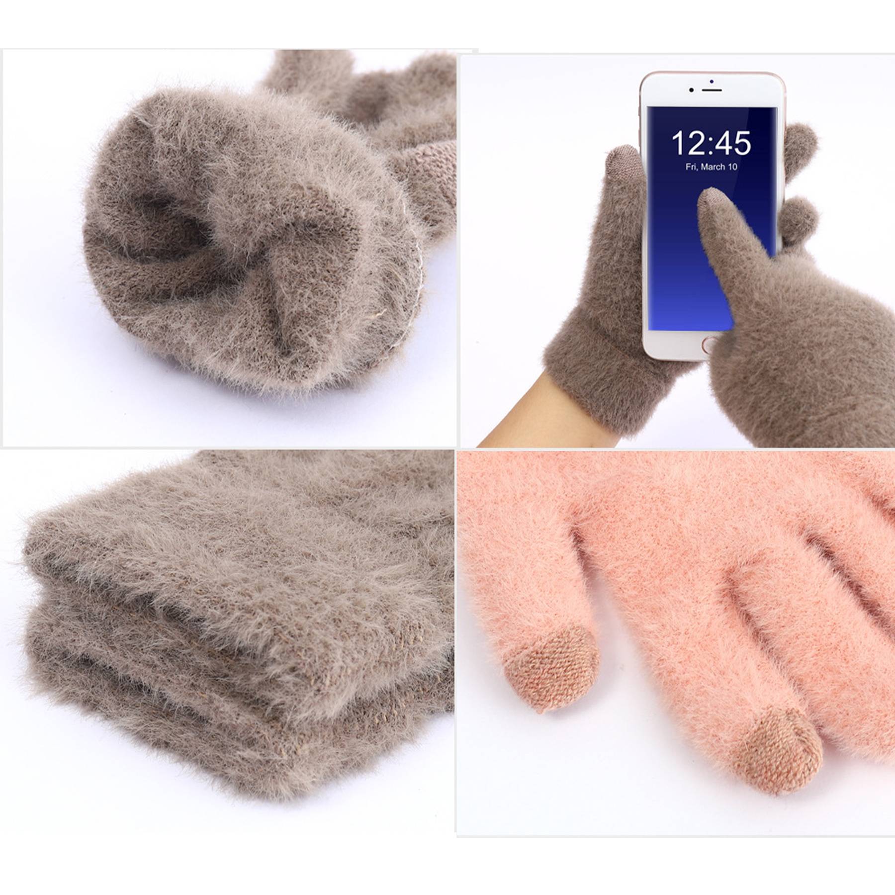 Womens Winter Mink Touchscreen Gloves 3