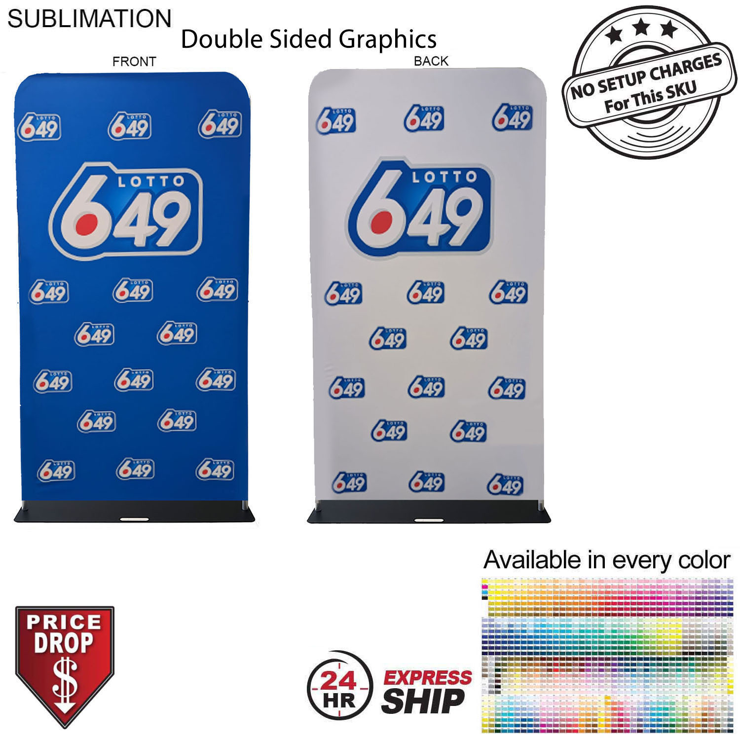 24 Hr Express Ship- 4'W x 90"H EuroFit Tension Fabric Banner with Steel Base, Graphics Double Sided