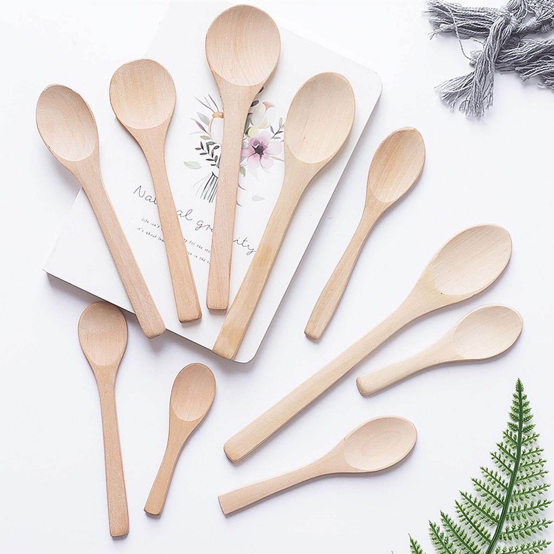 Mini Bamboo Honey Spoons Cooking Condiments Nature Spoons 10