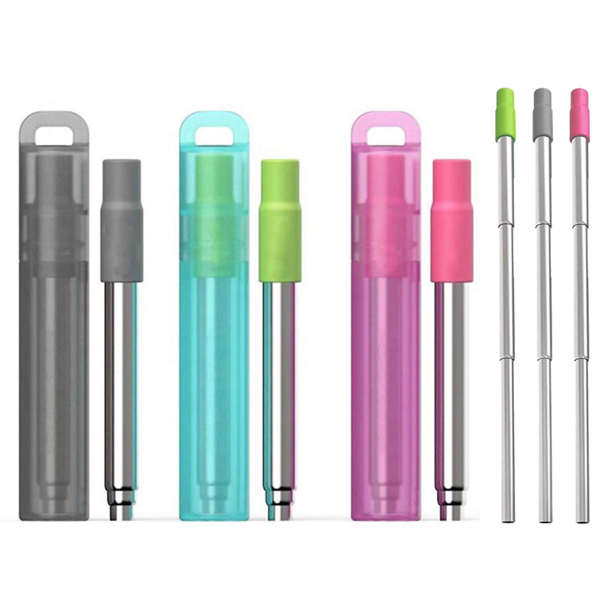 Reuseable Telescopic Stainless Steel Straw w/Silicone Tip