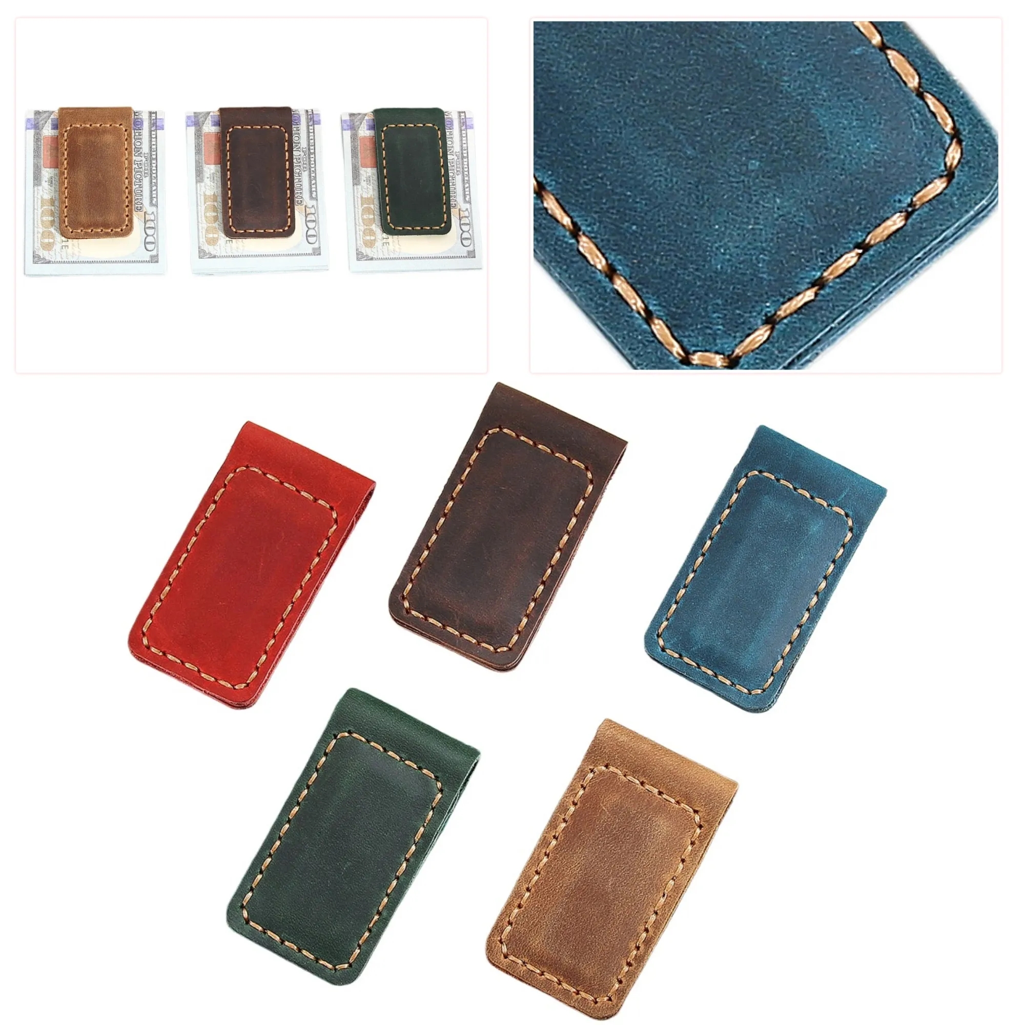 Genuine Leather Money Clip Magnetic Fastener 3
