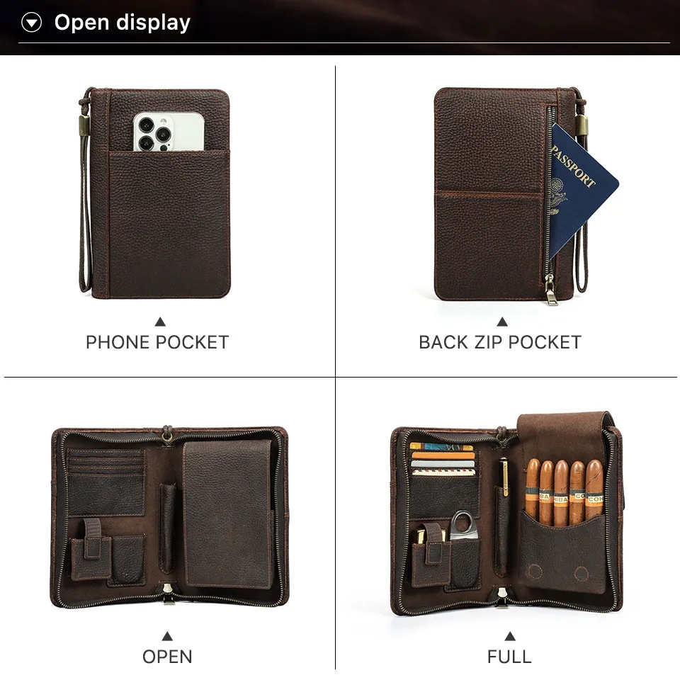 5-cigar Portable Genuine Leather Cigar Case 2
