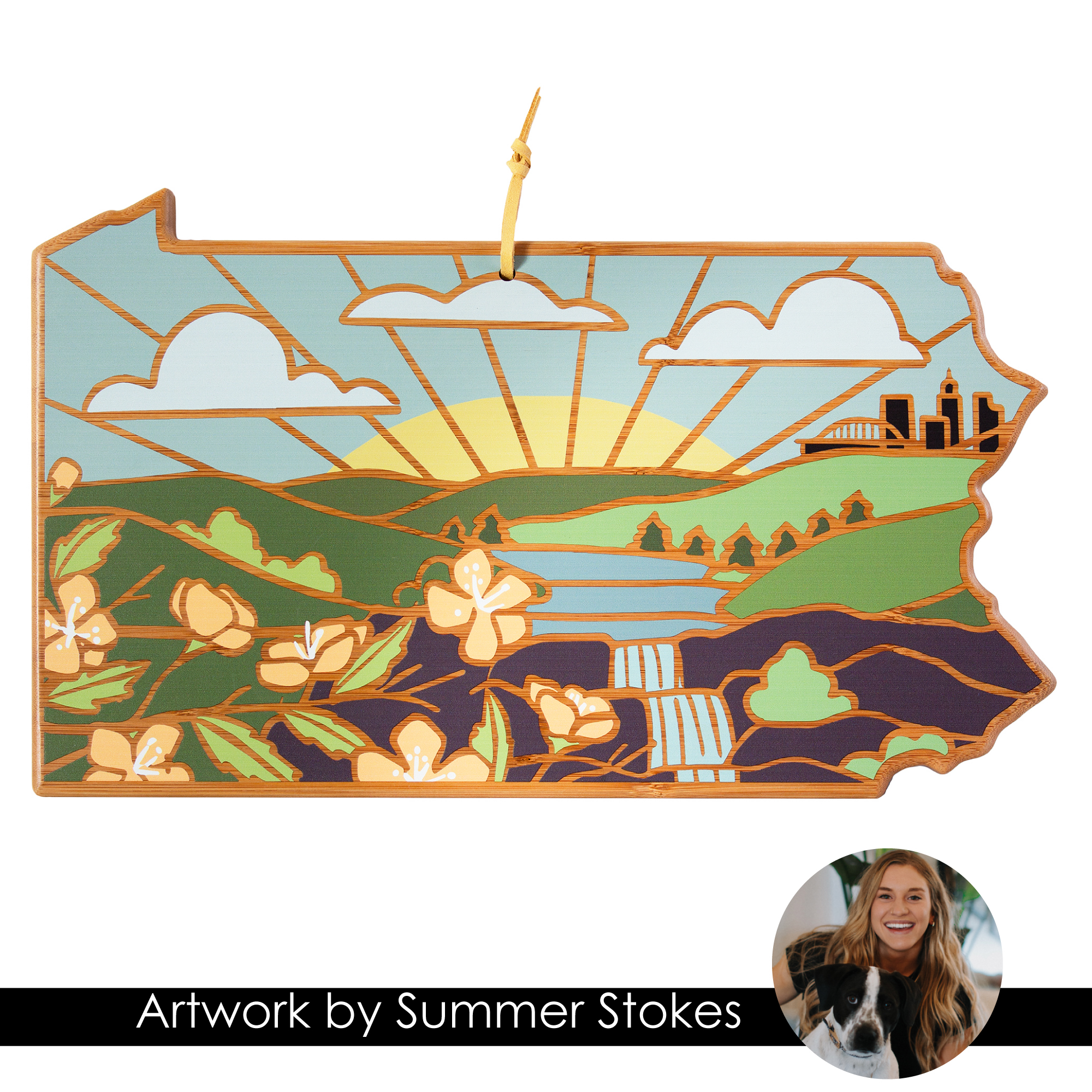 Pennsylvania State Shaped Serving and Cutting Board with Artwork by Summer Stokes 4