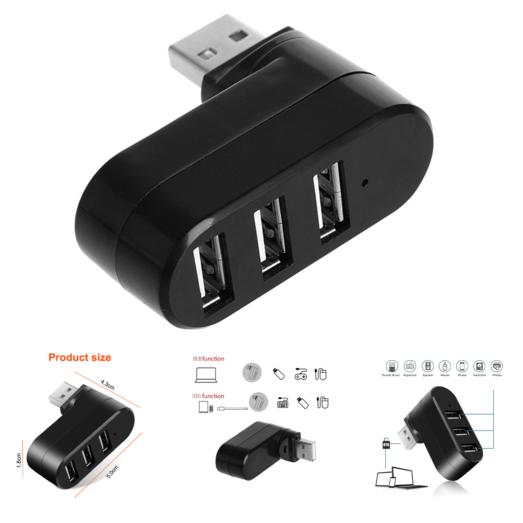 3 in 1 USB2.0 Mini Splitter Cable Hub 2