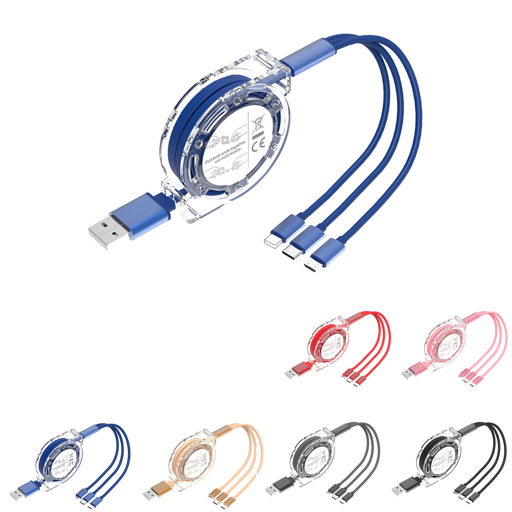 MOQ50 Multi Retractable Charging USB Cable 3 In 1 Charger Cord 1