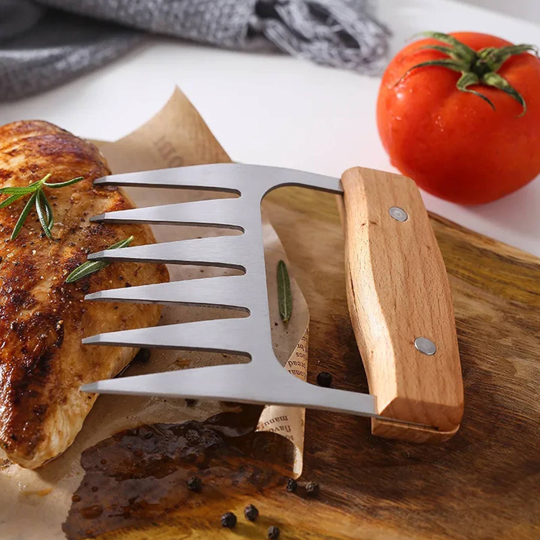 Stainless Steel Meat Forks with Wooden Handle for Shredding 1