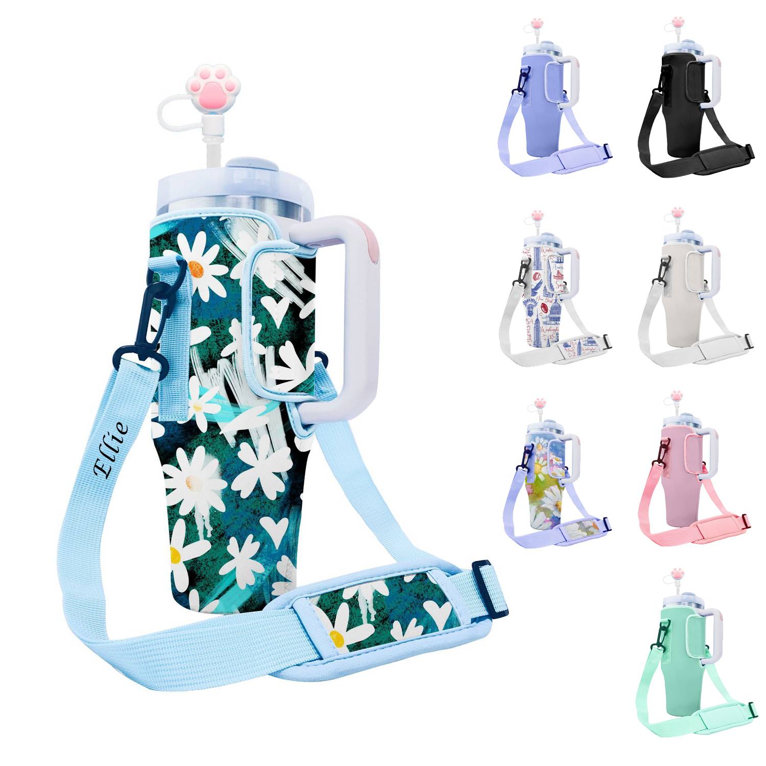 Neoprene water cup cover with adjustable shoulder strap 2