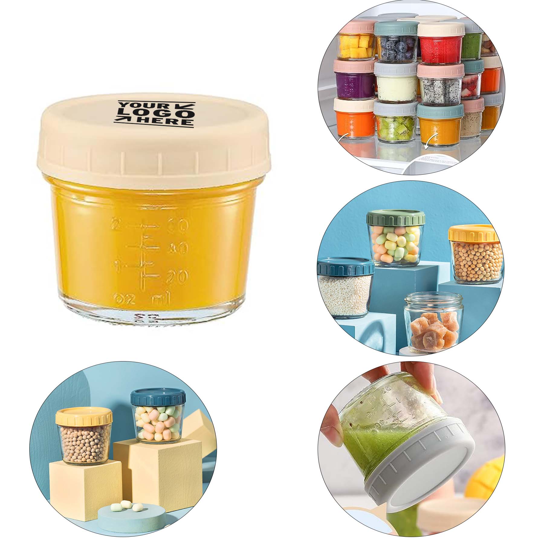 4 oz Small Reusable BPA Free Glass Jar Baby Food Storage Container with Plastic Lid